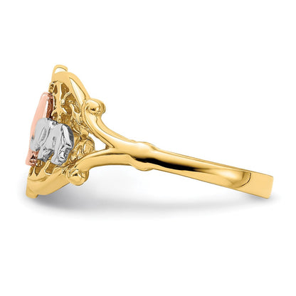 14K Bicolor-Gold Ring mit Weiß-Rhodinierung, zwei Elefanten