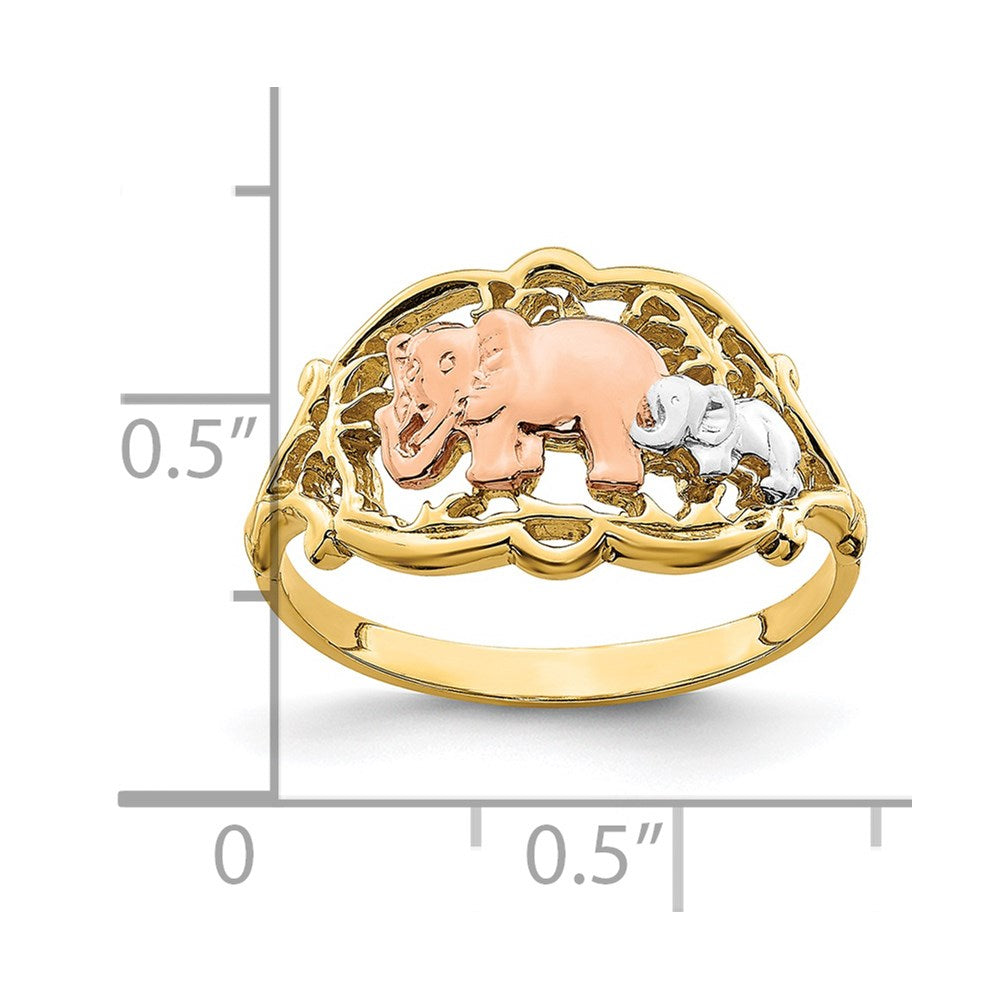 14K Bicolor-Gold Ring mit Weiß-Rhodinierung, zwei Elefanten