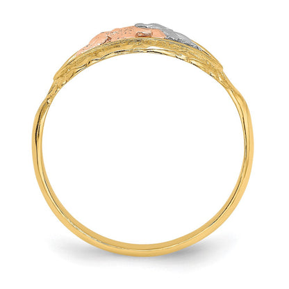 14K Bicolor-Gold-Ring mit Weißrhodium und zwei Elefanten