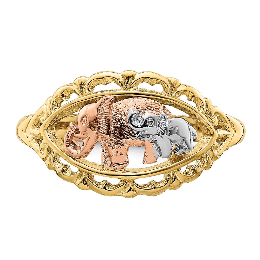 14K Bicolor-Gold-Ring mit Weißrhodium und zwei Elefanten