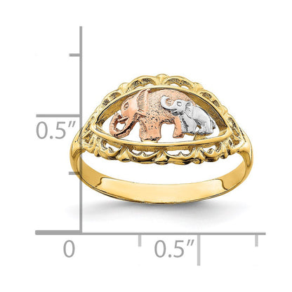 14K Bicolor-Gold-Ring mit Weißrhodium und zwei Elefanten