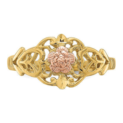 14K Bicolor Gold Ring mit ausgeschnittenem Blumenmotiv