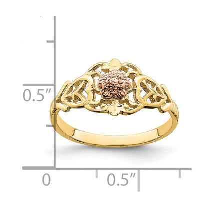 14K Bicolor Gold Ring mit ausgeschnittenem Blumenmotiv