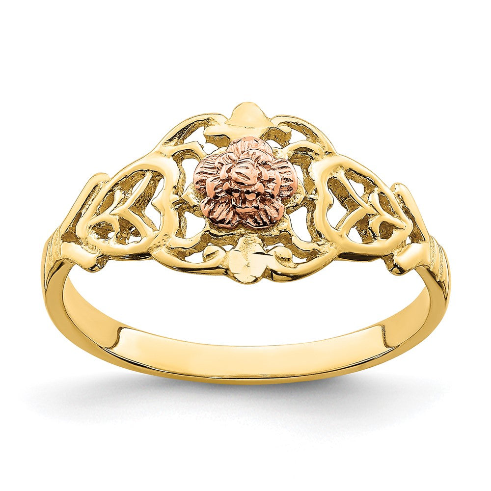 14K Bicolor Gold Ring mit ausgeschnittenem Blumenmotiv