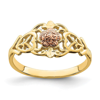 14K Bicolor Gold Ring mit ausgeschnittenem Blumenmotiv