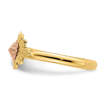 14K Bicolor Gold Ring mit Blumen- und Blättermotiv