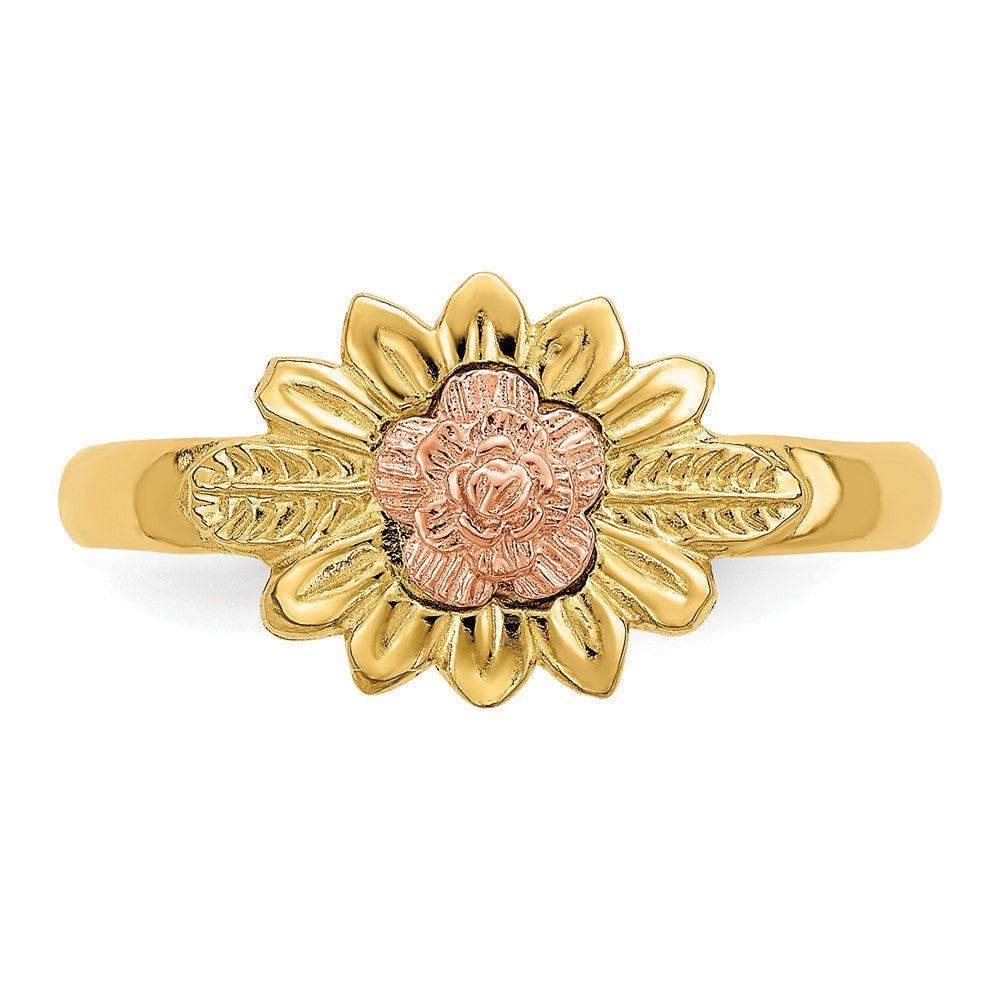 14K Bicolor Gold Ring mit Blumen- und Blättermotiv