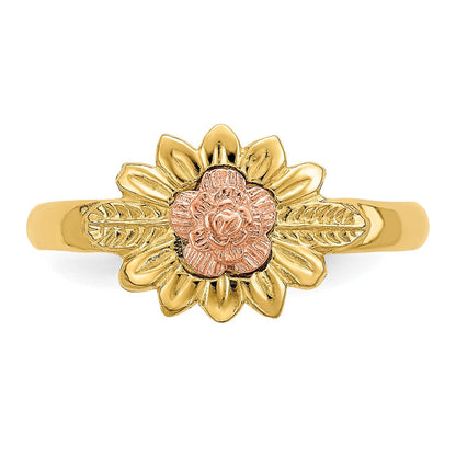 14K Bicolor Gold Ring mit Blumen- und Blättermotiv