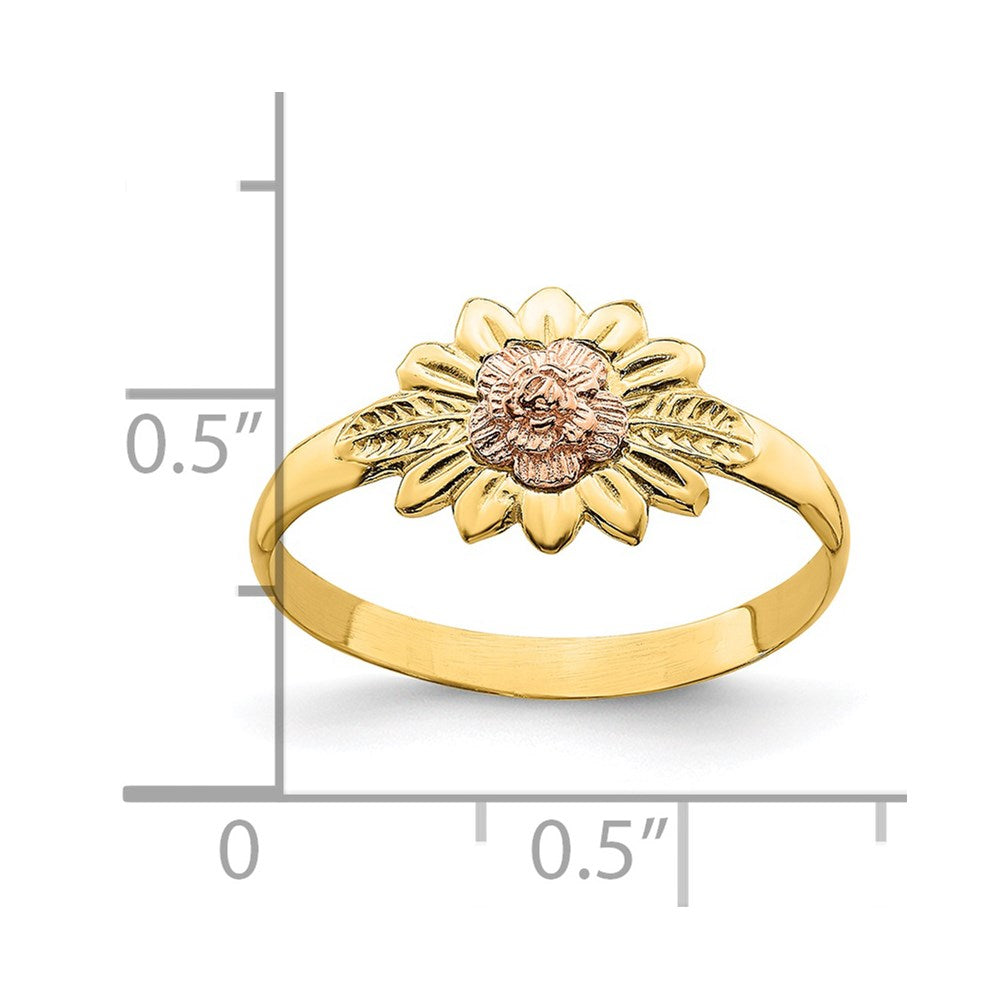 14K Bicolor Gold Ring mit Blumen- und Blättermotiv