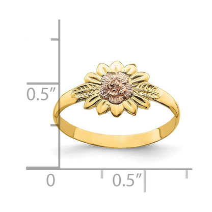 14K Bicolor Gold Ring mit Blumen- und Blättermotiv