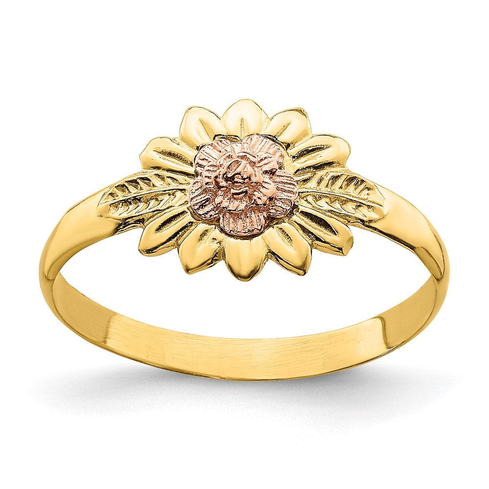 14K Bicolor Gold Ring mit Blumen- und Blättermotiv