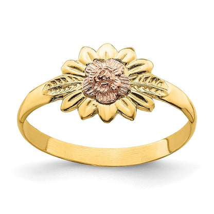 14K Bicolor Gold Ring mit Blumen- und Blättermotiv