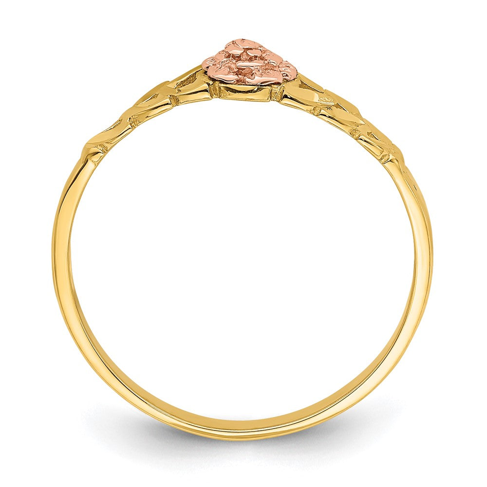 14K Bicolor Gold Ring mit diamantiertem Blätter- und Blumenmuster