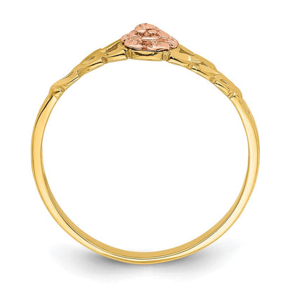 14K Bicolor Gold Ring mit diamantiertem Blätter- und Blumenmuster