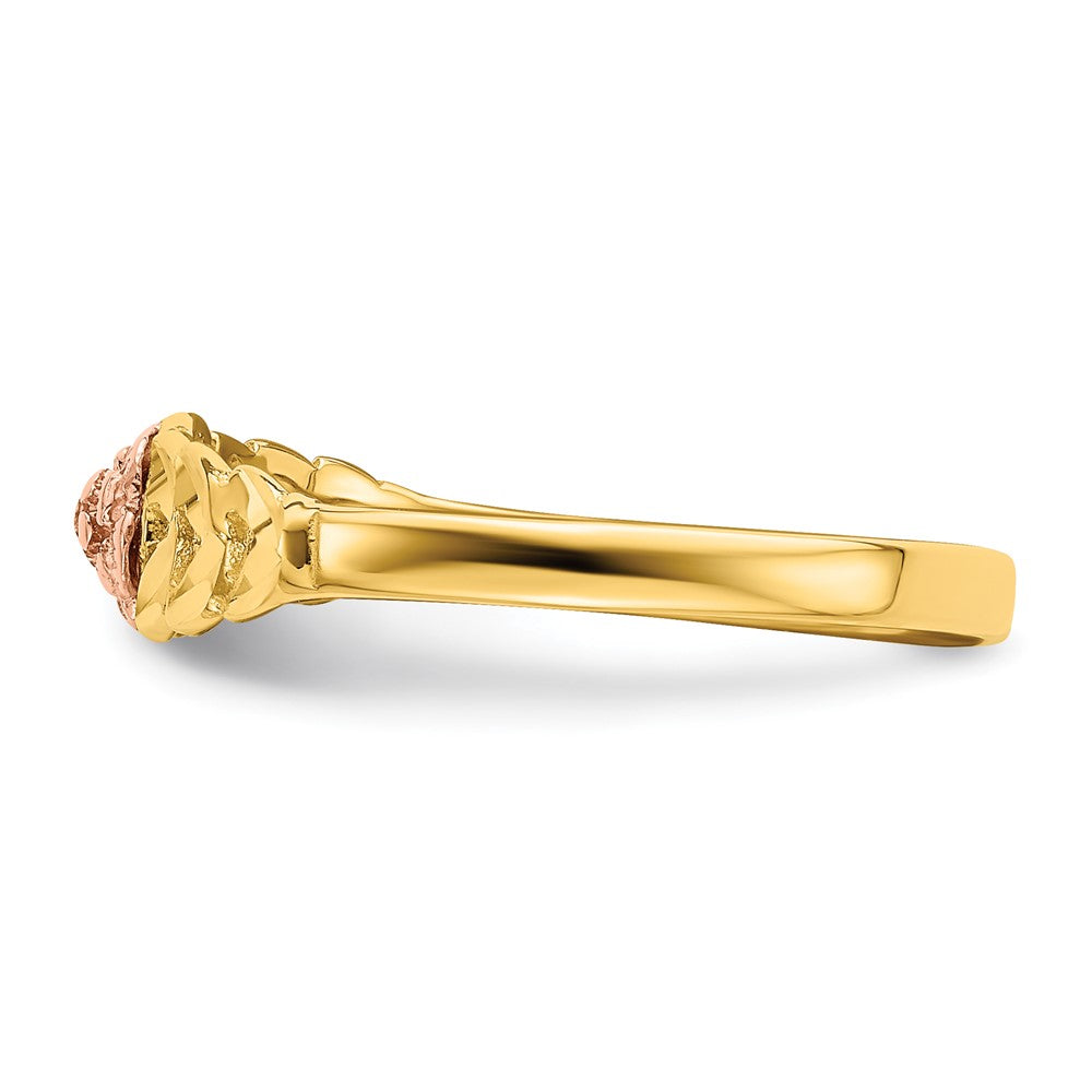 14K Bicolor Gold Ring mit diamantiertem Blätter- und Blumenmuster