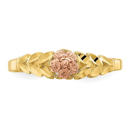 14K Bicolor Gold Ring mit diamantiertem Blätter- und Blumenmuster