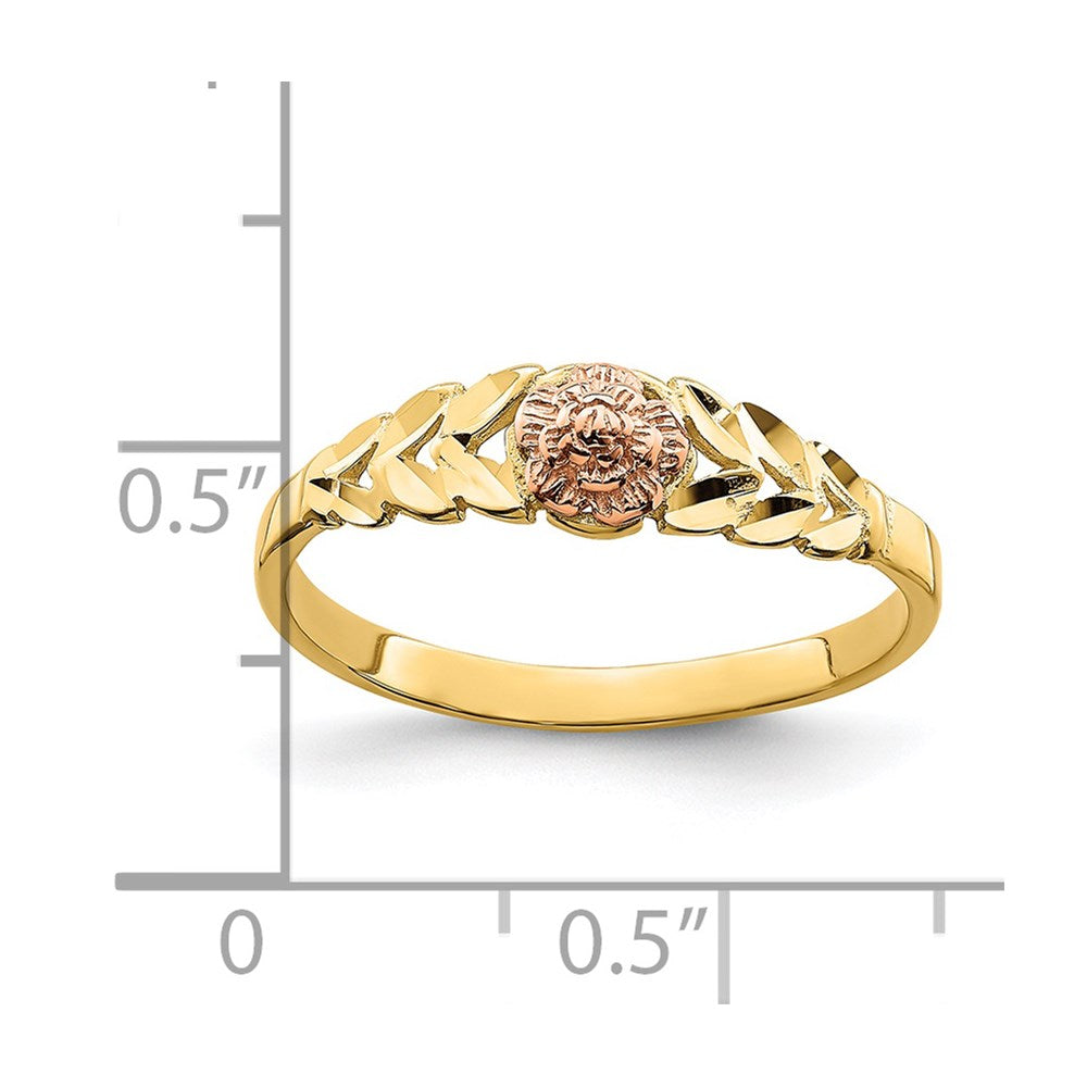 14K Bicolor Gold Ring mit diamantiertem Blätter- und Blumenmuster