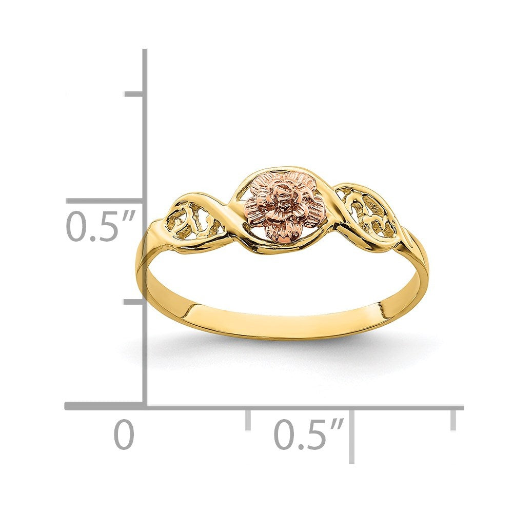 14K Bicolor-Gold Ring mit Blumenmotiv