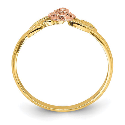 14K Bicolor Gold Diamantiertes Blätter-Ring mit Blume Falls „D/C“ präziser gemeint ist: 14K Bicolor Gold Ring mit diamantiertem Blätter- und Blumendesign