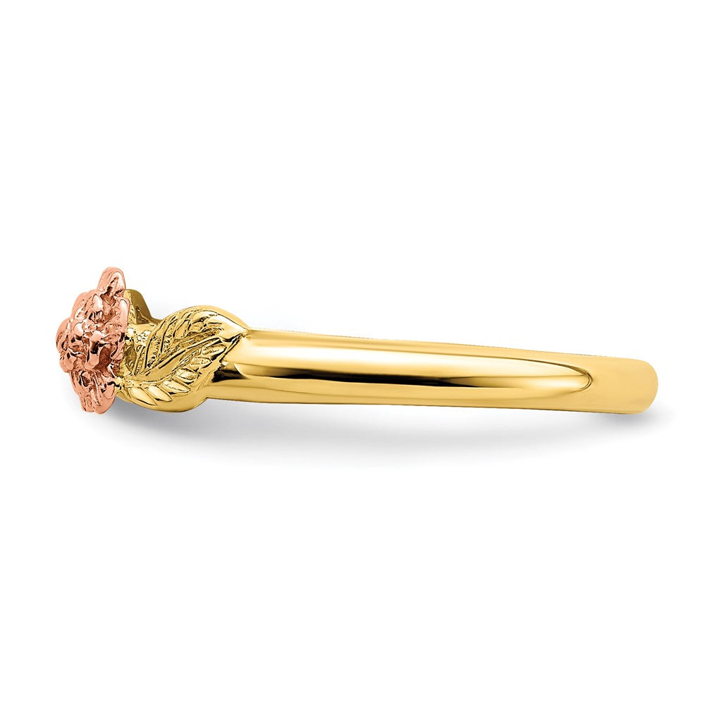 14K Bicolor Gold Diamantiertes Blätter-Ring mit Blume Falls „D/C“ präziser gemeint ist: 14K Bicolor Gold Ring mit diamantiertem Blätter- und Blumendesign