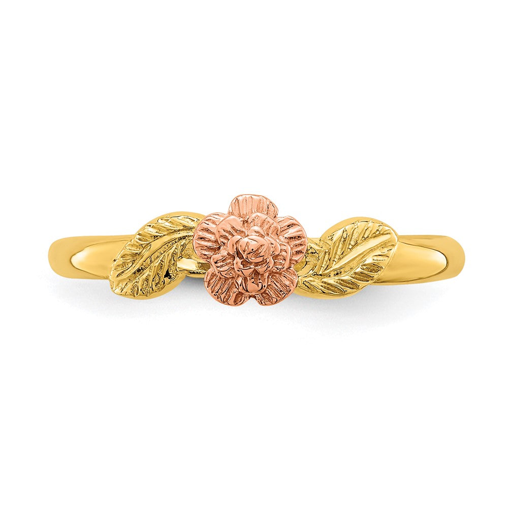 14K Bicolor Gold Diamantiertes Blätter-Ring mit Blume Falls „D/C“ präziser gemeint ist: 14K Bicolor Gold Ring mit diamantiertem Blätter- und Blumendesign