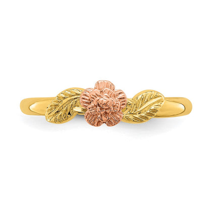 14K Bicolor Gold Diamantiertes Blätter-Ring mit Blume Falls „D/C“ präziser gemeint ist: 14K Bicolor Gold Ring mit diamantiertem Blätter- und Blumendesign