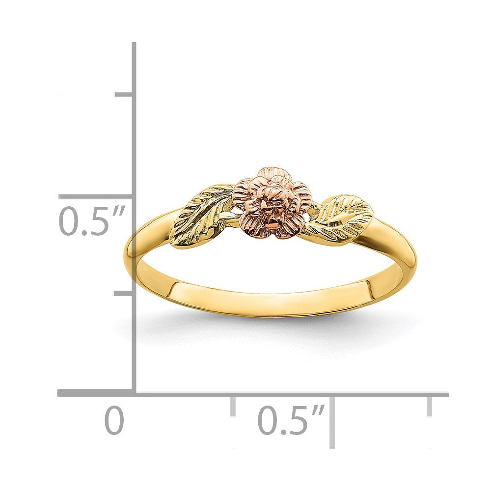 14K Bicolor Gold Diamantiertes Blätter-Ring mit Blume Falls „D/C“ präziser gemeint ist: 14K Bicolor Gold Ring mit diamantiertem Blätter- und Blumendesign