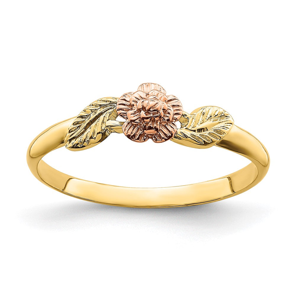 14K Bicolor Gold Diamantiertes Blätter-Ring mit Blume Falls „D/C“ präziser gemeint ist: 14K Bicolor Gold Ring mit diamantiertem Blätter- und Blumendesign