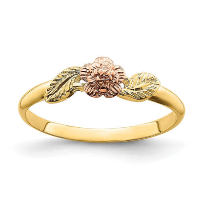 14K Bicolor Gold Diamantiertes Blätter-Ring mit Blume Falls „D/C“ präziser gemeint ist: 14K Bicolor Gold Ring mit diamantiertem Blätter- und Blumendesign