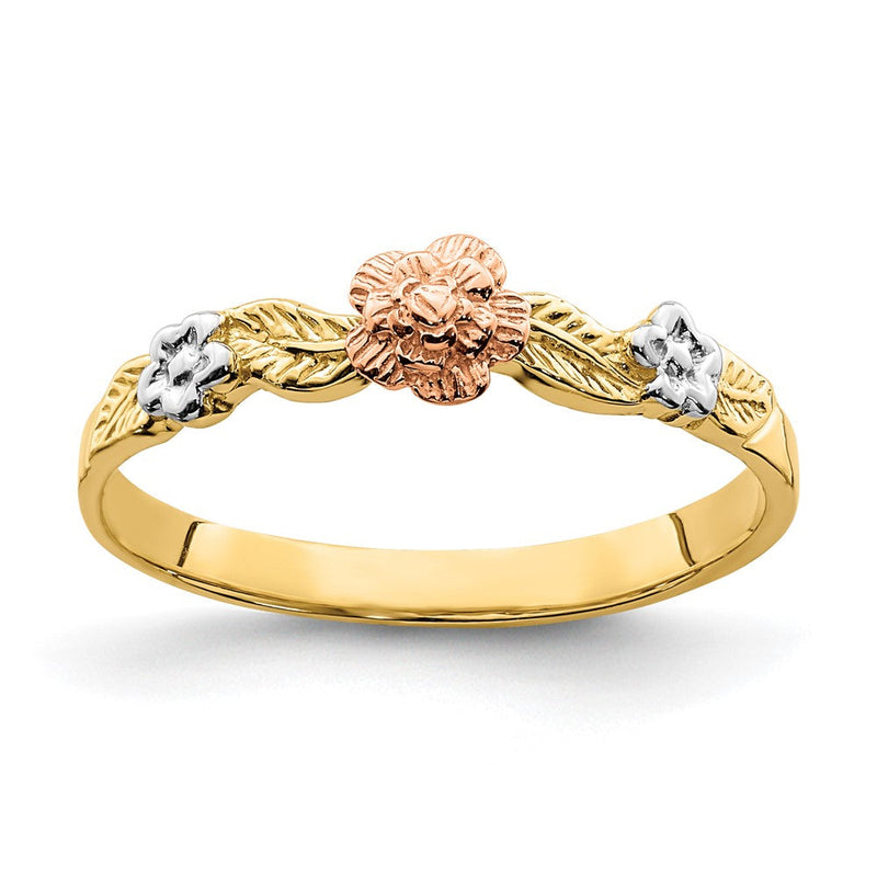 14K Bicolor-Gold Ring mit Weißrhodinierung, Blumendesign