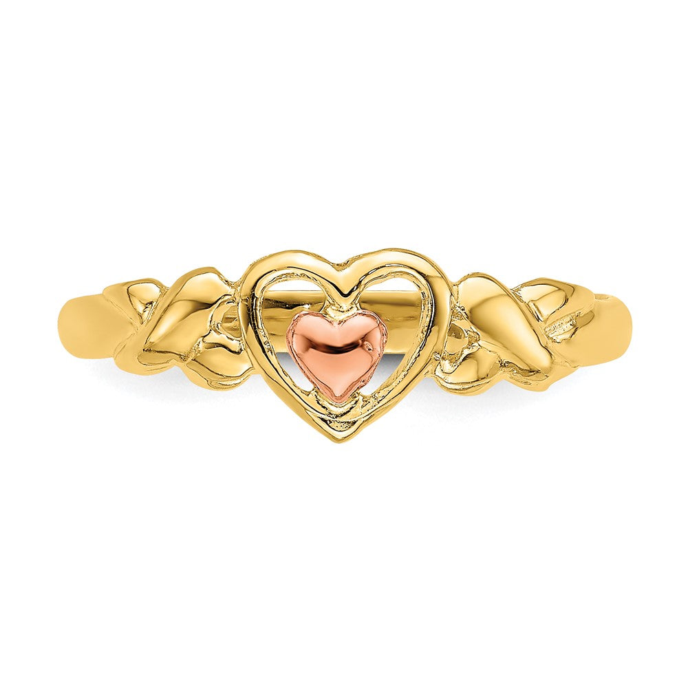 14K Bicolor Ring mit polierten Herzen