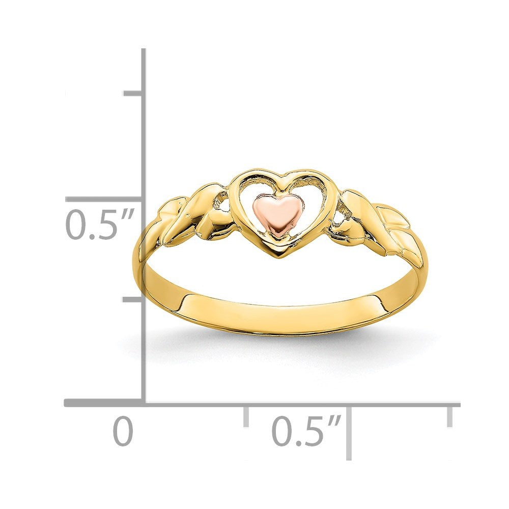 14K Bicolor Ring mit polierten Herzen