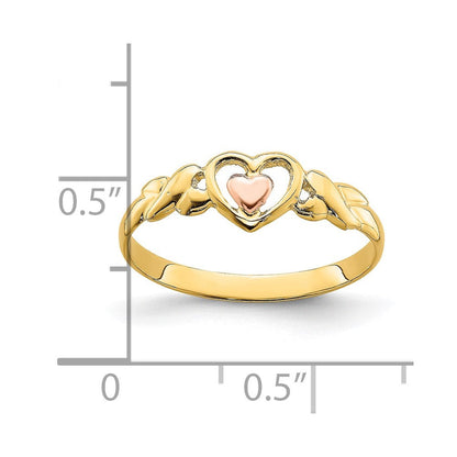 14K Bicolor Ring mit polierten Herzen