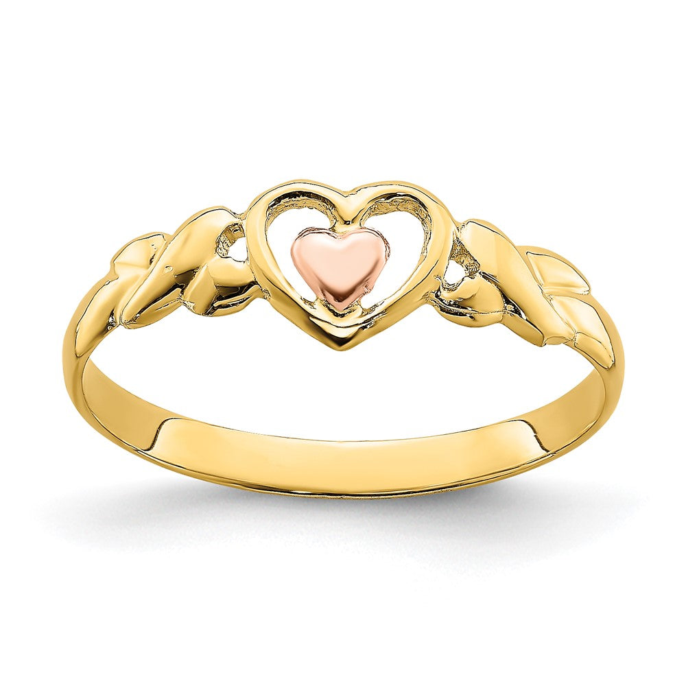 14K Bicolor Ring mit polierten Herzen