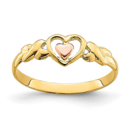 14K Bicolor Ring mit polierten Herzen