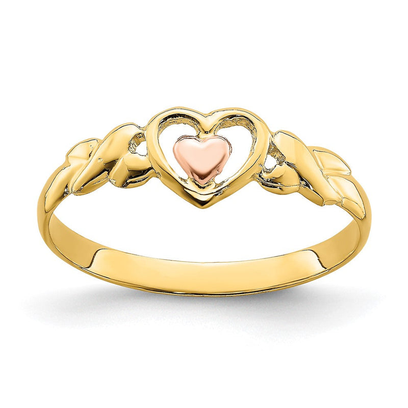 14K Bicolor Ring mit polierten Herzen
