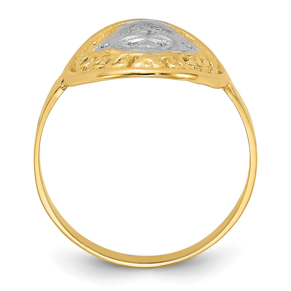 14K Gelbgold Ring mit Rhodium-Beschichtung, Ovalen Schild- und Herzmotiven