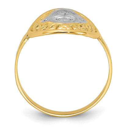 14K Gelbgold Ring mit Rhodium-Beschichtung, Ovalen Schild- und Herzmotiven