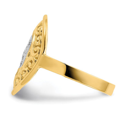 14K Gelbgold Ring mit Rhodium-Beschichtung, Ovalen Schild- und Herzmotiven