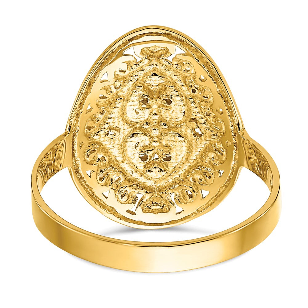 14K Gelbgold Ring mit Rhodium-Beschichtung, Ovalen Schild- und Herzmotiven