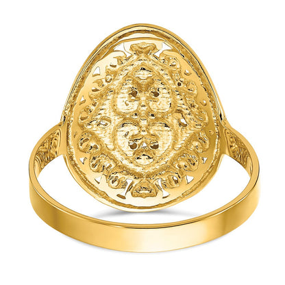 14K Gelbgold Ring mit Rhodium-Beschichtung, Ovalen Schild- und Herzmotiven