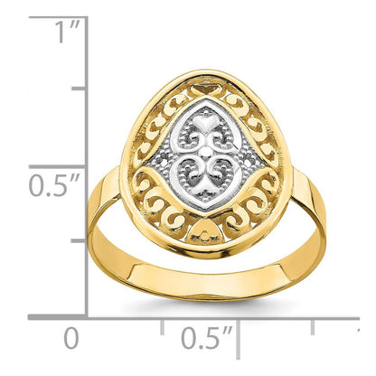 14K Gelbgold Ring mit Rhodium-Beschichtung, Ovalen Schild- und Herzmotiven