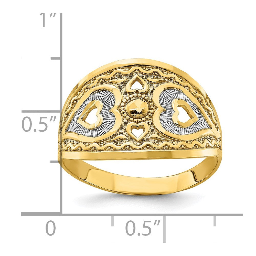 14K Gelbgold Ring mit Herzen-Starburst-Design