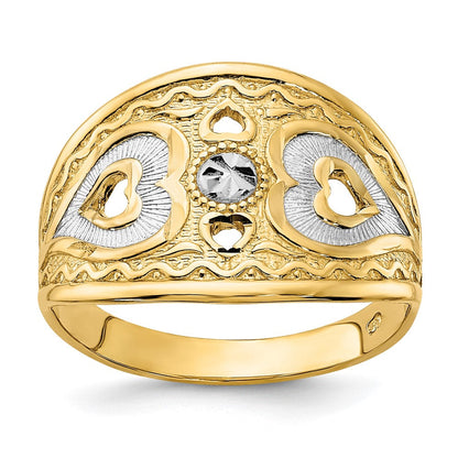14K Gelbgold Ring mit Herzen-Starburst-Design
