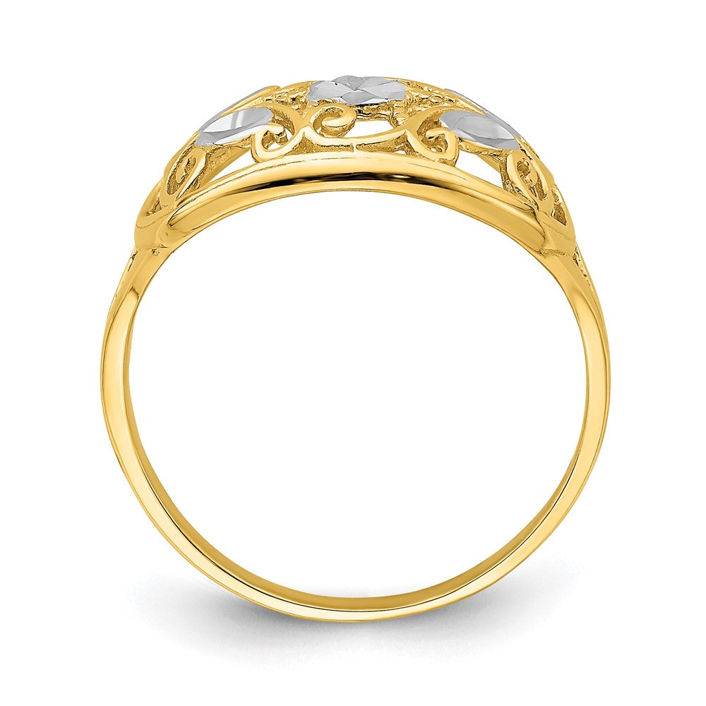14K Gelbgold-Ring mit Rhodinierung, diamantiert, oval, filigran