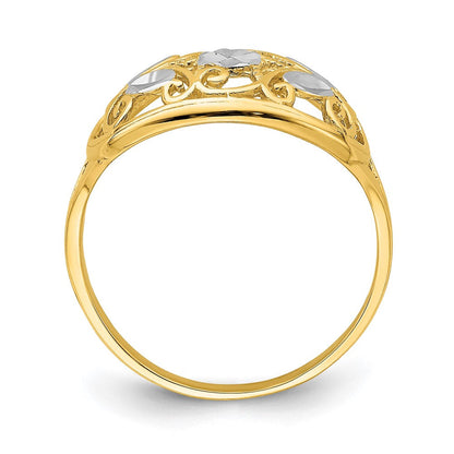 14K Gelbgold-Ring mit Rhodinierung, diamantiert, oval, filigran