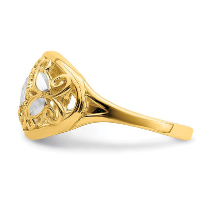 14K Gelbgold-Ring mit Rhodinierung, diamantiert, oval, filigran