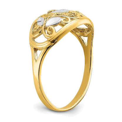 14K Gelbgold-Ring mit Rhodinierung, diamantiert, oval, filigran