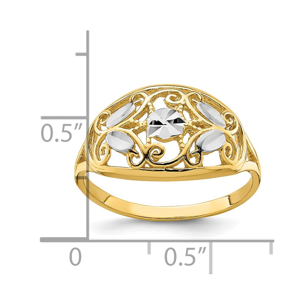 14K Gelbgold-Ring mit Rhodinierung, diamantiert, oval, filigran