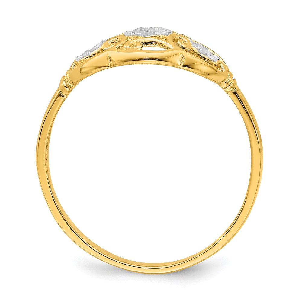 14K Gelbgold Ring mit Rhodium-Beschichtung, diamantierten Kreisen und gewelltem Rand